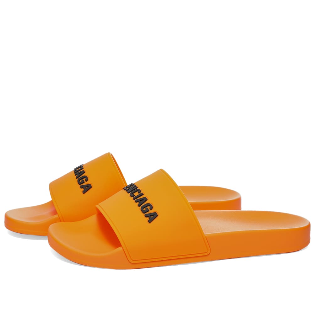 Balenciaga Mens Logo Pool Slide Orange / Black