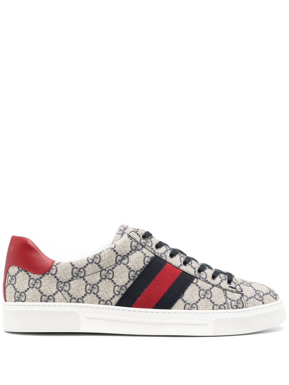 Gucci Ace Sneakers Mens Calf Leather / Rubber / Canvas 4049 - Bei-Blu / Brb / Hib.Red