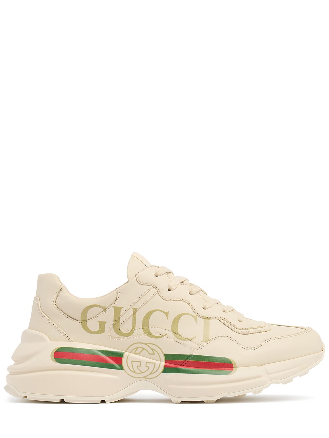 Rhyton Gucci Print Leather Sneakers Ivory